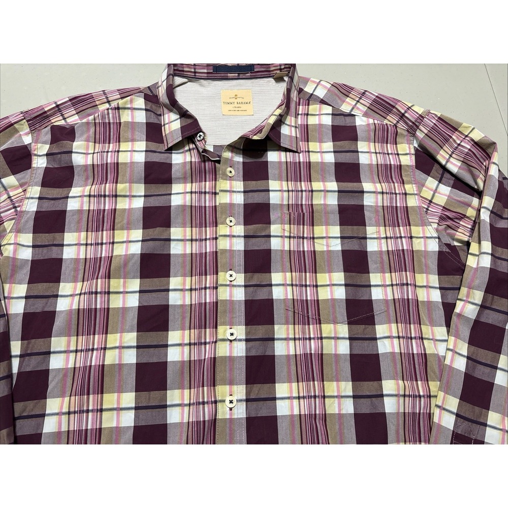 Tommy Bahama Long Sleeve Button-Up 2XT 100%Cotton Plaid Shirt Great Colors Nice